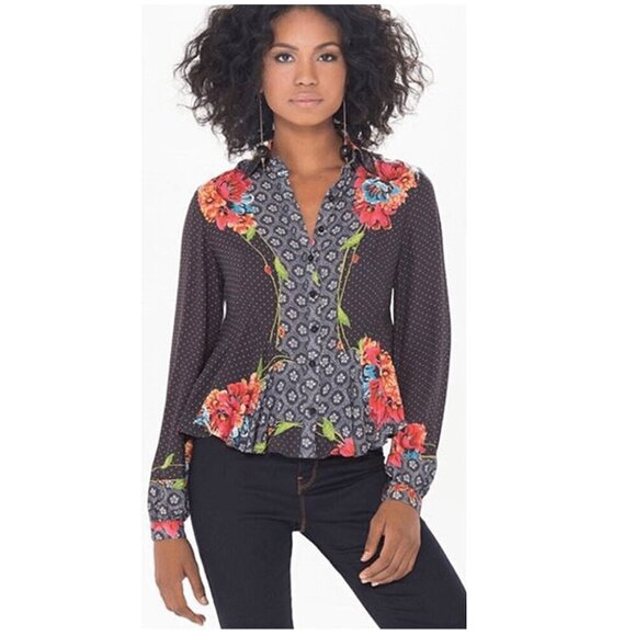 FARM Rio Tops - Farm Rio Floral Polka Dot Blouse